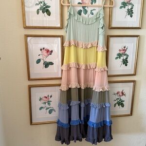 Ces Femme Pastel Tiered Ruffle Maxi Dress - Multi